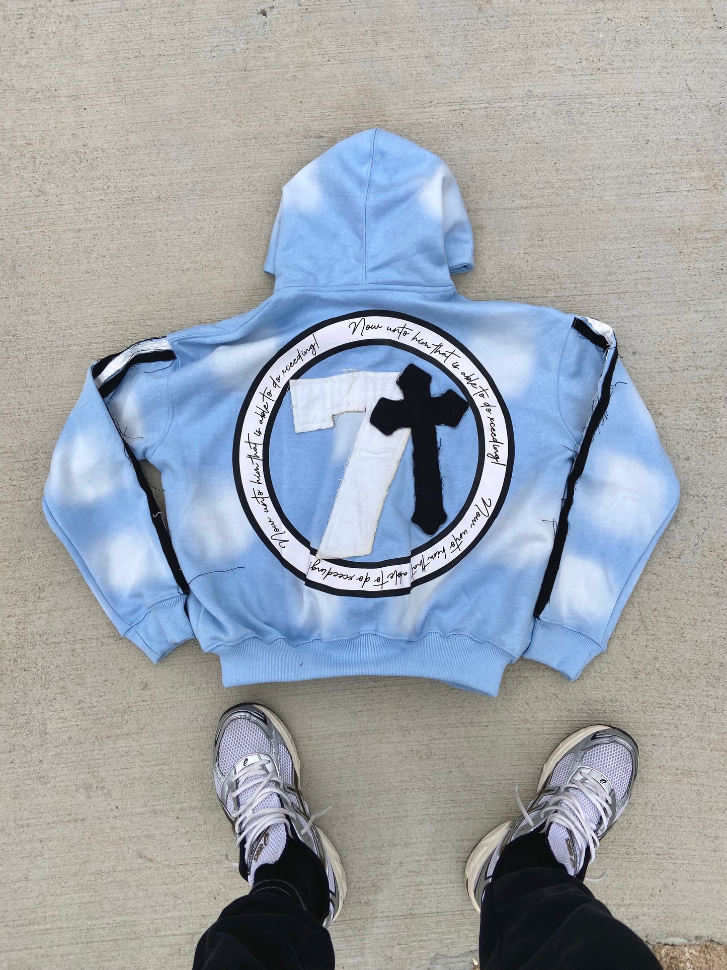 “GOD ADDICTS ONLY” DISTRESSED JACKET LIGHT BLUE